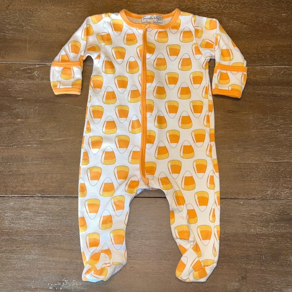 New Magnolia Baby 100% Pima Cotton Halloween Candy Corn Footed Sleeper